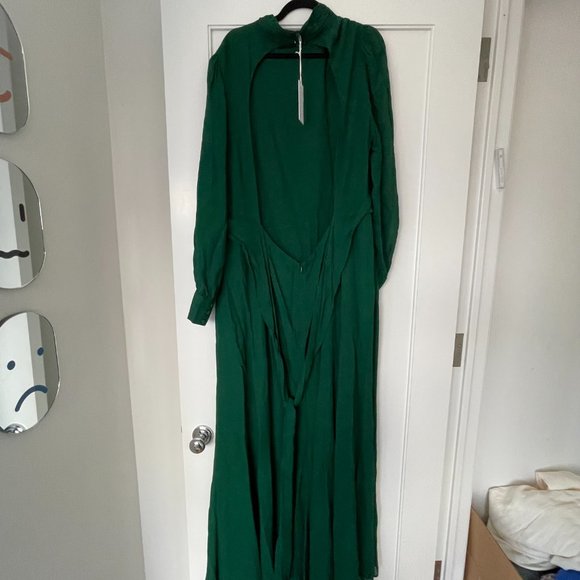 Reformation Midleton Dress Emerald Green Open Back Mock Neck Puffed Sleeves - Picture 10 of 11